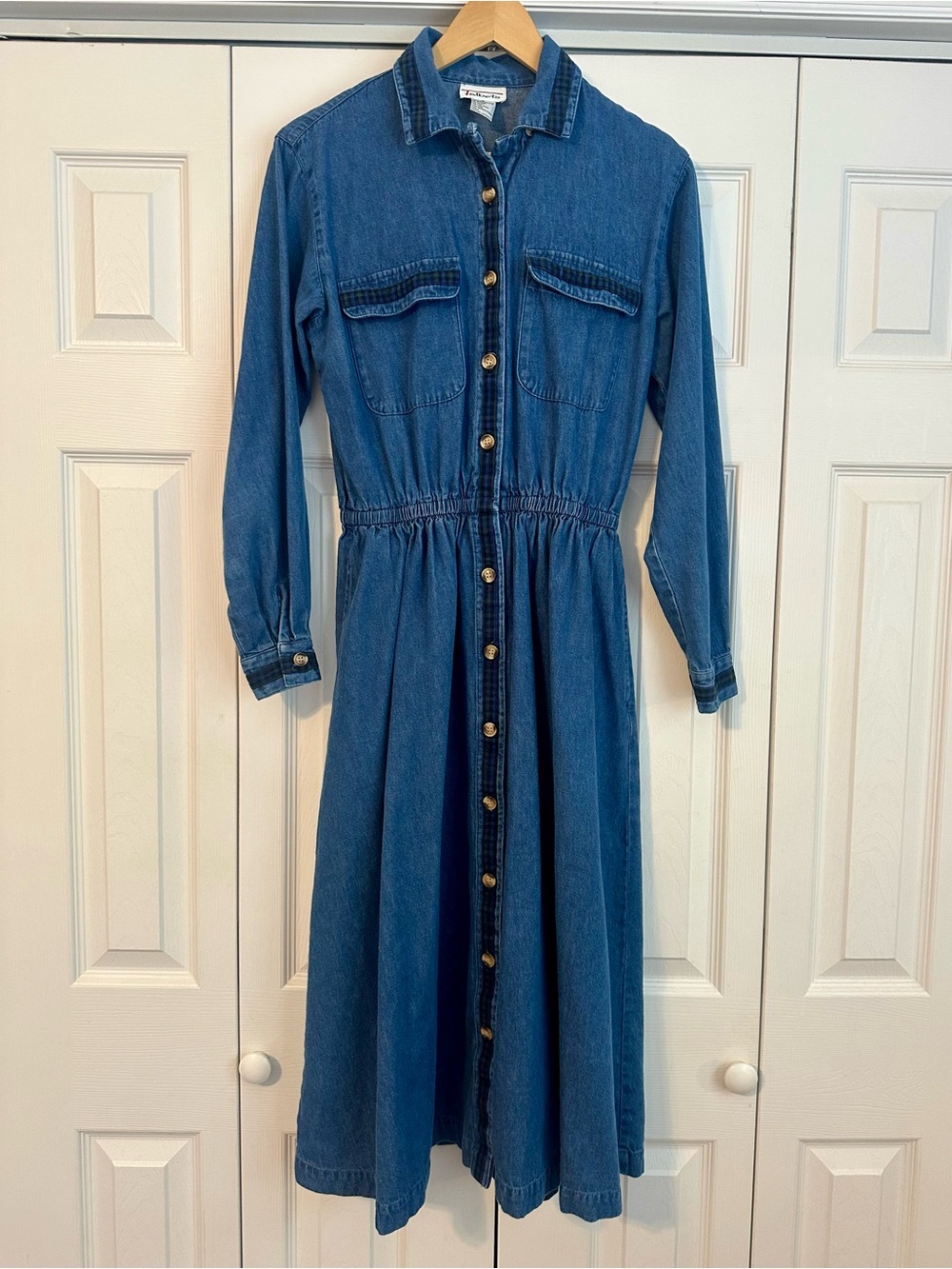 100% Cotton Vintage Talbots Maxi Button Down Denim Long Sleeve Dress, Size 4
